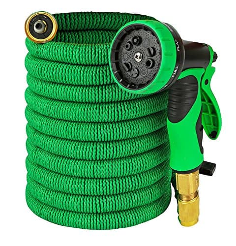 Expandable Garden Hose - 50ft Water Hose with Solid Brass Connectors, Triple Latex Core | 9-Pattern Spray Nozzle + Storage Bag | Strong, Flexible Garden, Lawn, Plant Watering Hose {new & improved}