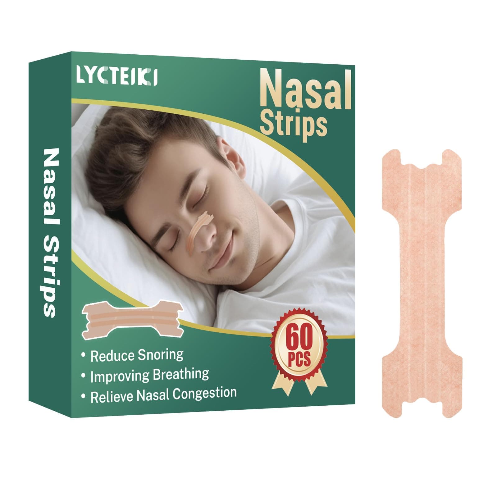 Nasal Strips, 60 Pieces Nose Strips Anti Snoring Devices, Large Nose Strip to Stop Snoring, Relieve Nasal Congestion, Helps Reduce Snoring, Anti Snore Drug-Free