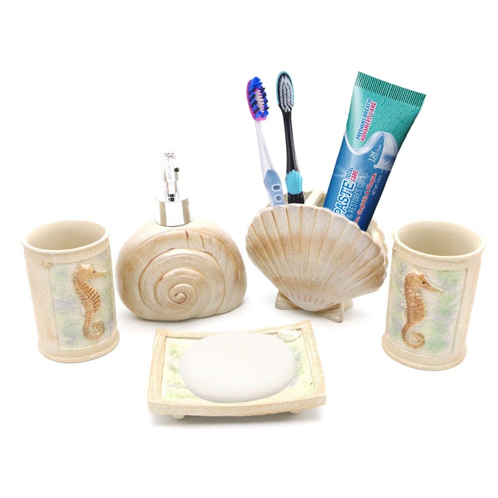 Beach Seashells Bathroom Accessories, Ivory Ocean Starfish Bathroom Accessory Set for Bathroom, Powder Room, Kitchen