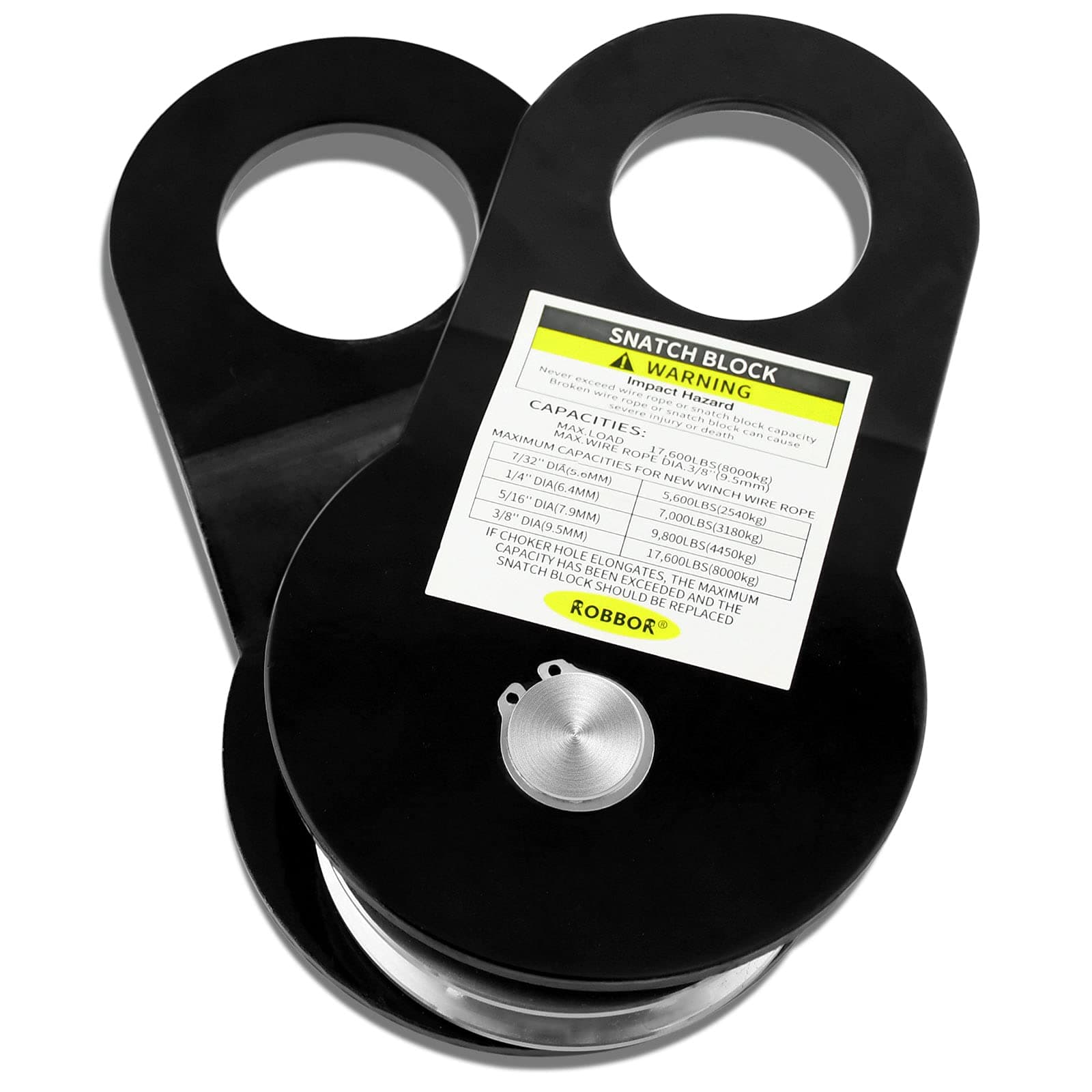 Snatch Block Heavy Duty Winch Pulley Block, 8 Ton 17,600LBS Capacity Fit Off-Road Jeep Truck UTV ATV Winch Recovery, Works for 7/32-3/8” Synthetic Rope Snatch Block for Winches