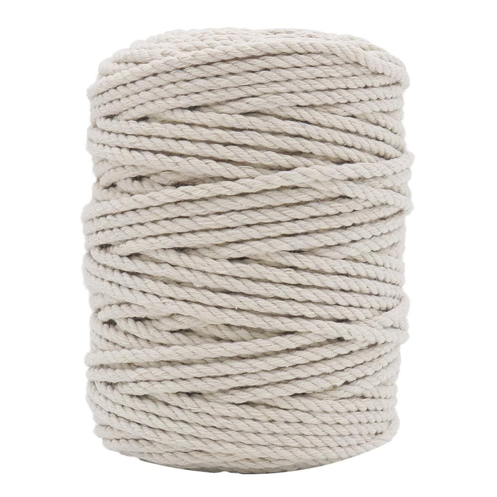 4mm Macrame Cord, 165 Feet Thick Cotton Macrame Rope for Wall Hanging Planters Hangers, Knitting Macrame Home DIY Crafting Decoration (Beige)