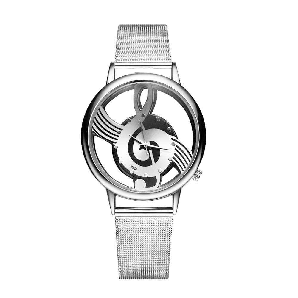Unique Watch Musical Note Hollow Stainless Steel Mesh Strap Quartz Uni Fashion Wrist Watch,Silver,Unique Watches for Men, Silver, Unique watch for men