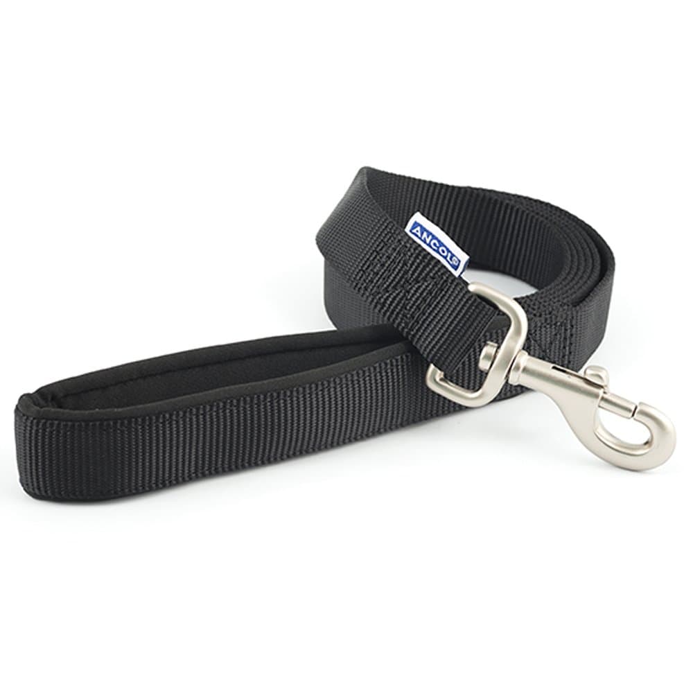 Ancol Viva Soft Touch Padded Snap Dog Lead - Black - Neoprene Handle Weatherproof Durable Puppy Walking Accessory - 1.8m x 25mm