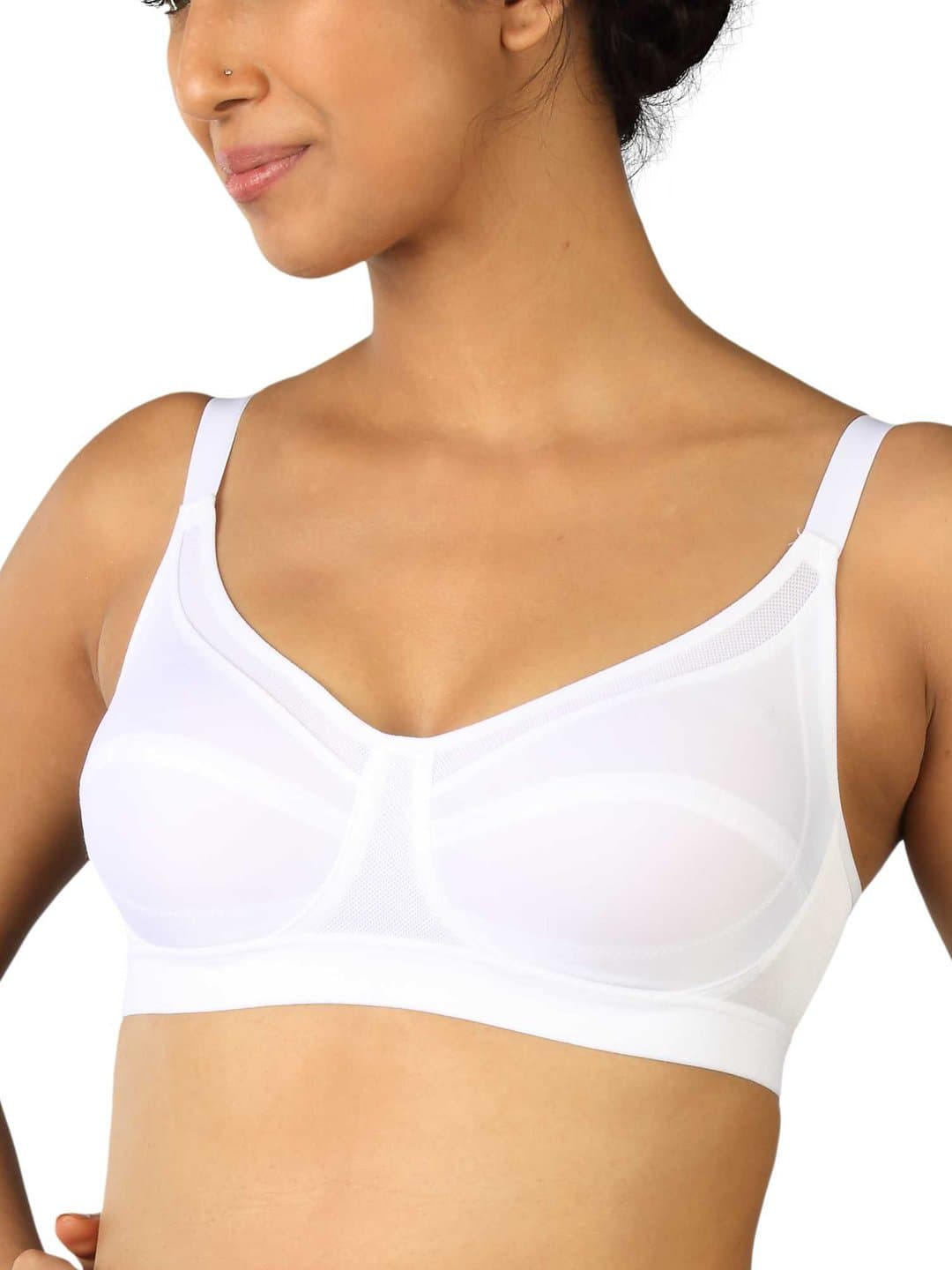 TriumphInternational Women's Non Padded | Wireless | Triaction 34C White | Full-Coverage Sports Bra with Adjustable Straps | Pack of 1