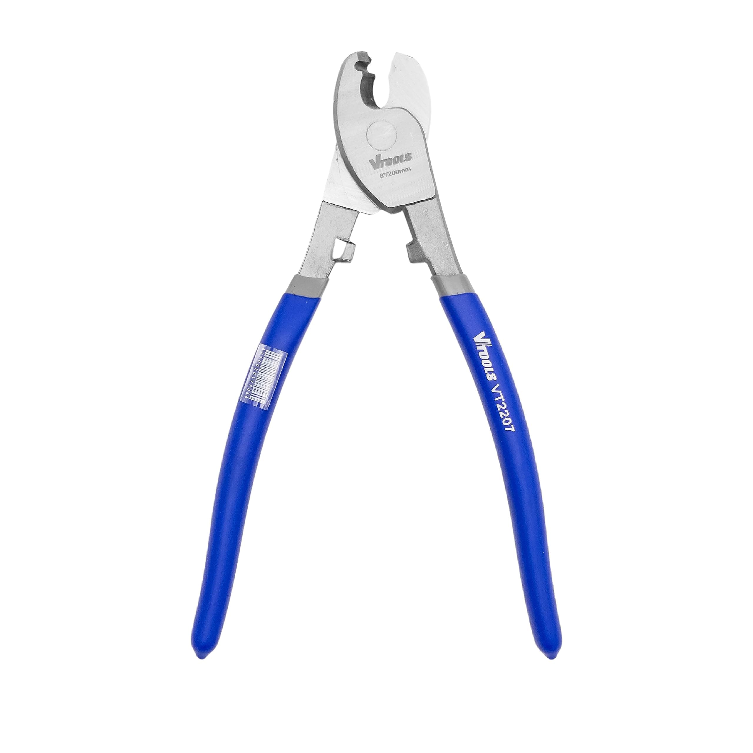 VTOOLS 8 Inch Cable Cutter, Heavy Duty Carbon Steel Wire Cutter, Dipped Handle, Cutter for Aluminum, Copper, Communications Cable, Blue, VT2207