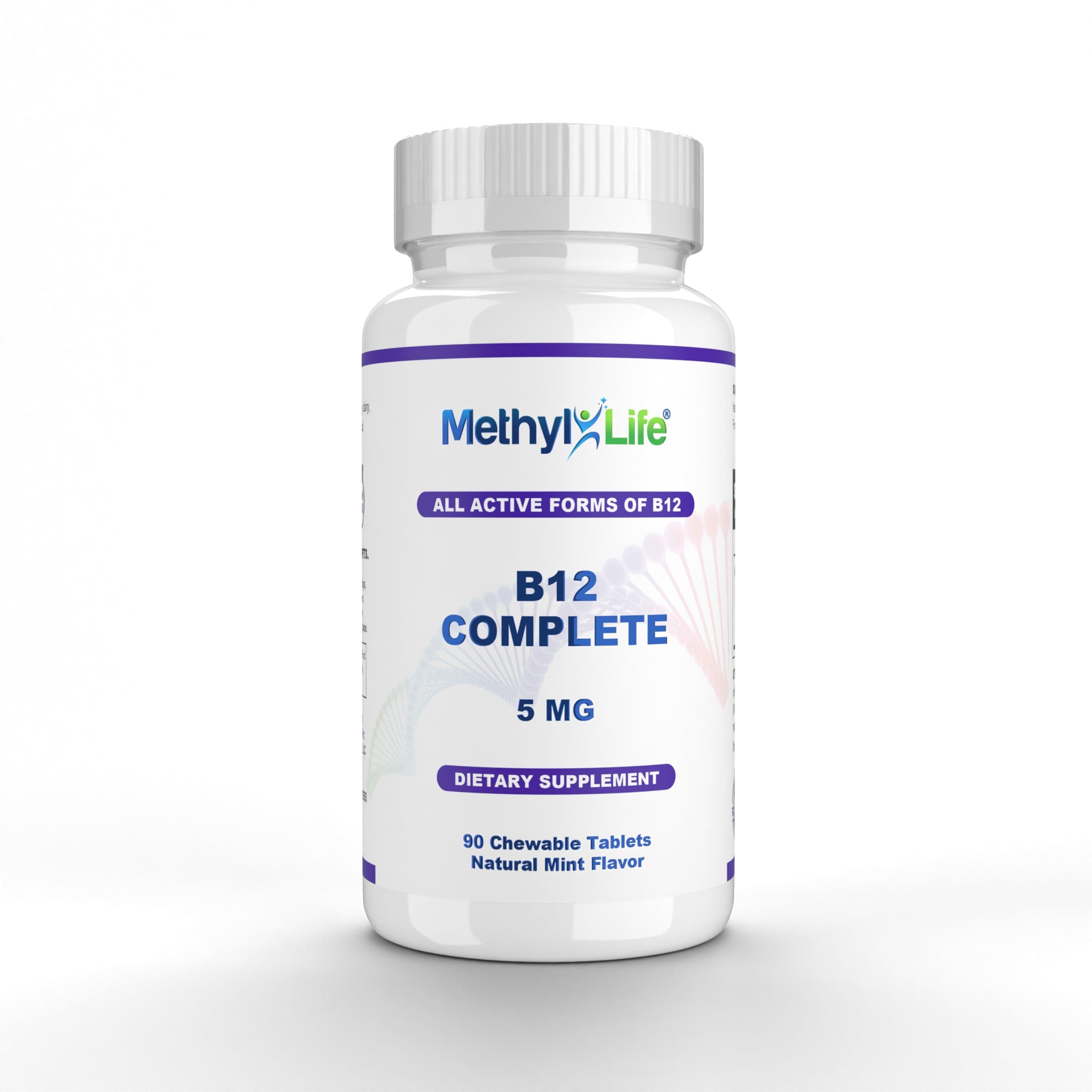 Methyl-Life® B12 Complete – 5000 mcg Methylcobalamin + Hydroxy B12 + Adenosylcobalamin | Vegan, Non-GMO, Gluten-Free | 90 Chewable Tablets