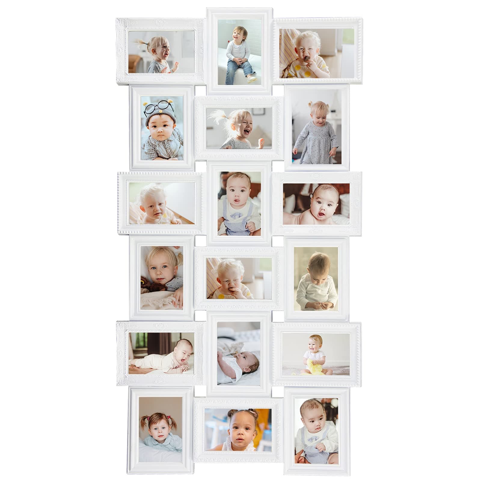 HELLO LAURA - Collage Picture Frames for Wall 18 Photo Collage Frame in 4x6 Inch Elegant Family Picture Frames Collage Wall Decor Display Multiple Photos for Home - Vintage White