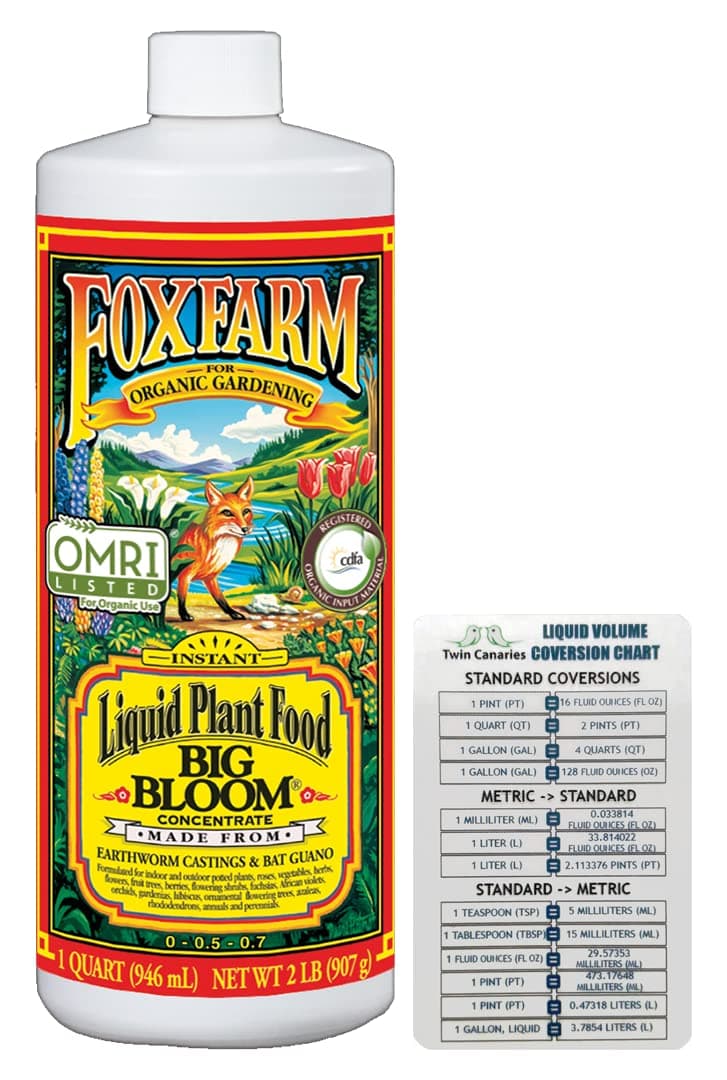 Plant Fertilizer Soil Liquid Nutrient: Big Bloom + Twin Canaries Chart (32 oz Bottle)