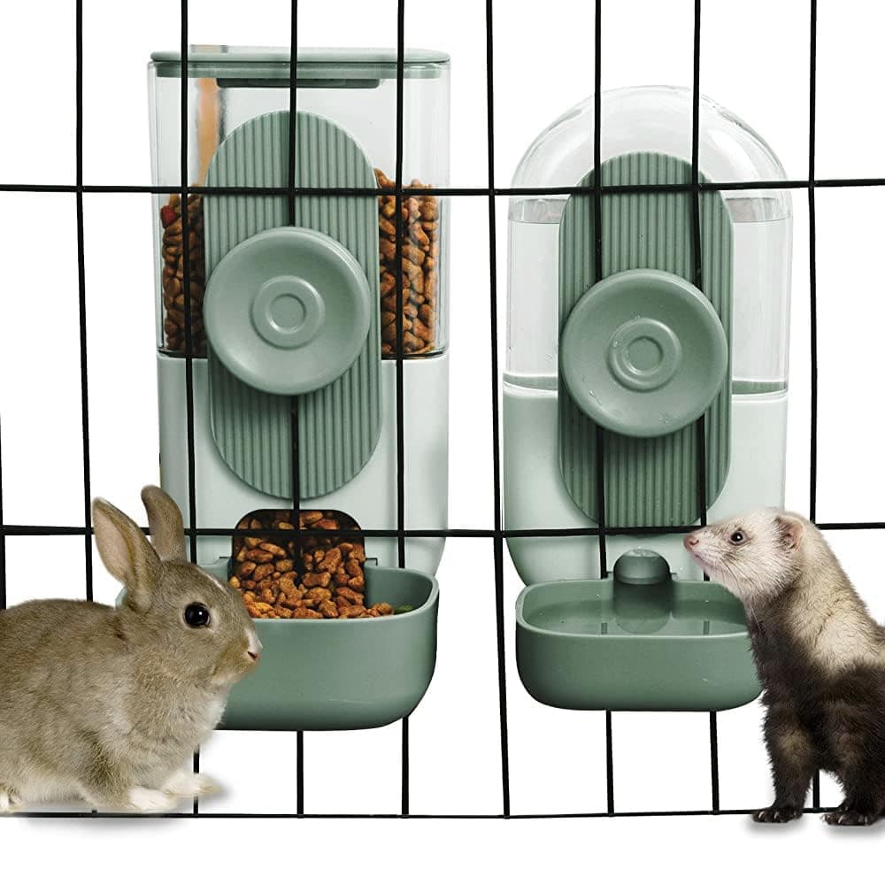 Lemtrflo Hanging Automatic Food and Water Dispenser, Gravity Rabbit Feeder Set, Cage Cat and Bunny Food Bowl (Cage Grid Spacing Over 1.2'')