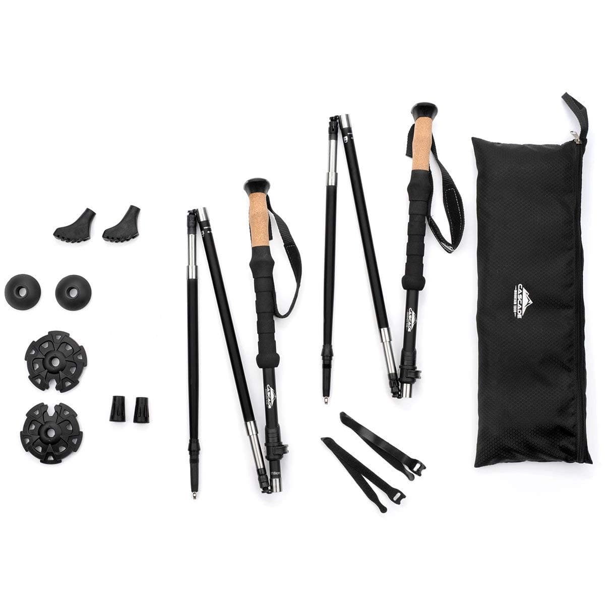 Cascade Mountain TechTrekking Poles - Carbon Fiber Folding Walking Sticks with Quick Adjustable Locks, Black (Set of 2)