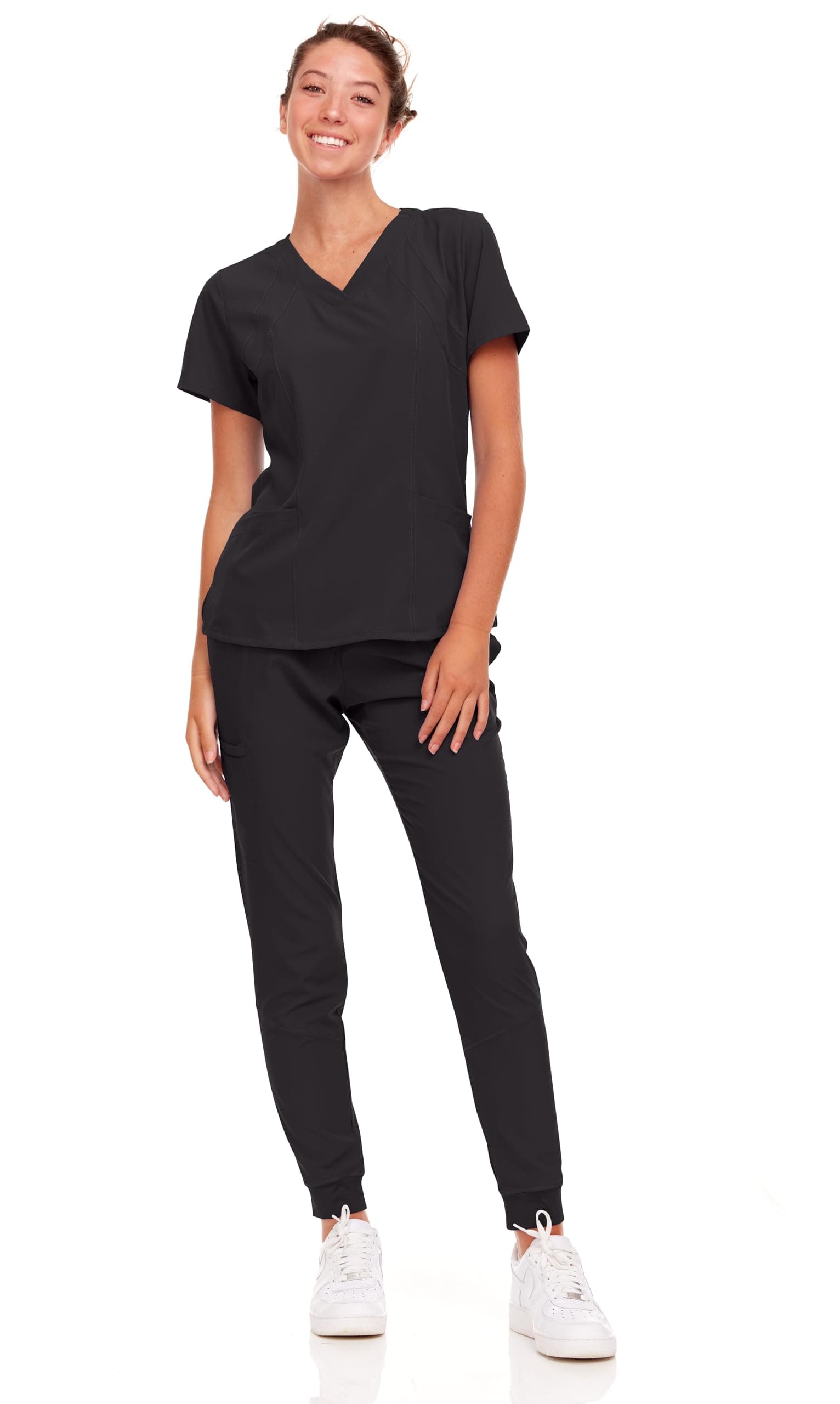 Natural Uniforms Womens' Cool 4-Way Stretch Jogger Scrub Set (Black, Large)