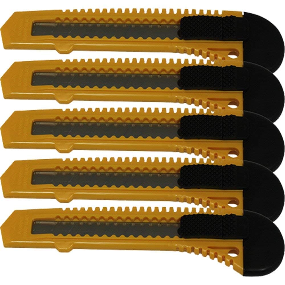 Retractable Utility Knife - 6 Inch Manual-Lock Snap off Blade, Large Size Plastic Body 8 Points Snap Blade -Heavy Duty Stainless Steel Blade (Pack of 5)