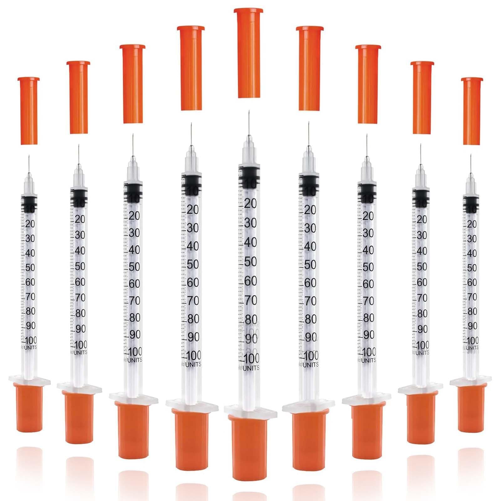 U-100 Syringes with Needle - 30G 5/16" (8mm) 1ml/cc Disposable Syringe, Individual Wrapped, 30PACK