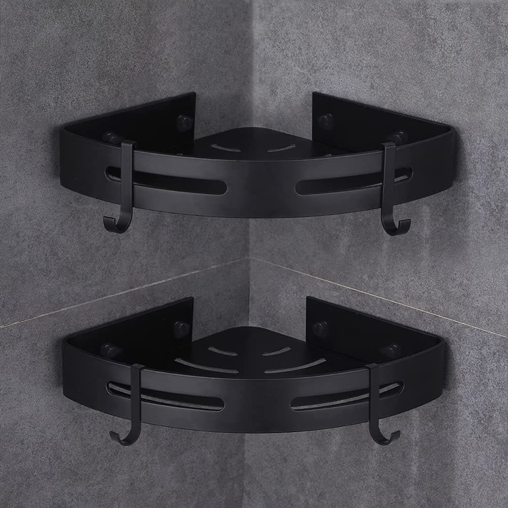 GRICOL Bath Corner Shower Shelves Adhesive Caddy, Wall Mounted, No Drilling Racks Shower Organizer Basket, Aluminum Storage for Bathroom Kitchen