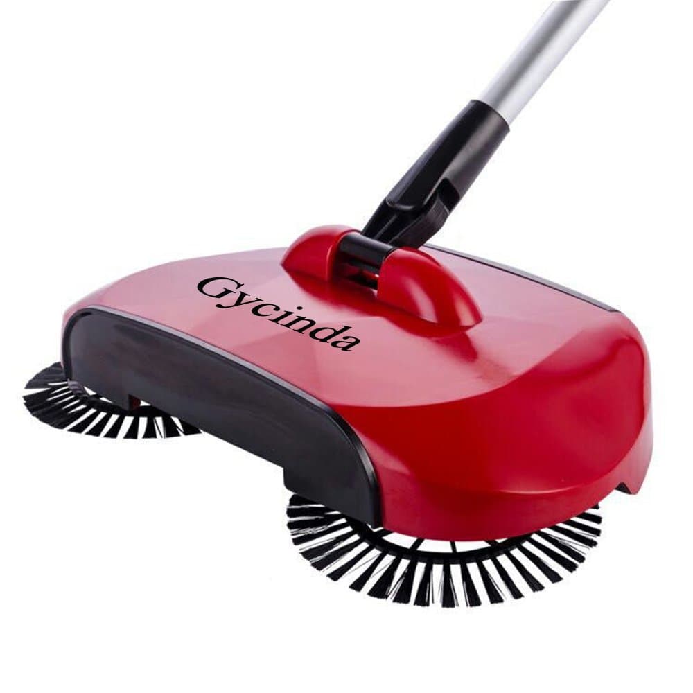 Natural Sweep 360 Degree High-Speed Rotating Hand Push Dual Brush Sweeper (Red)