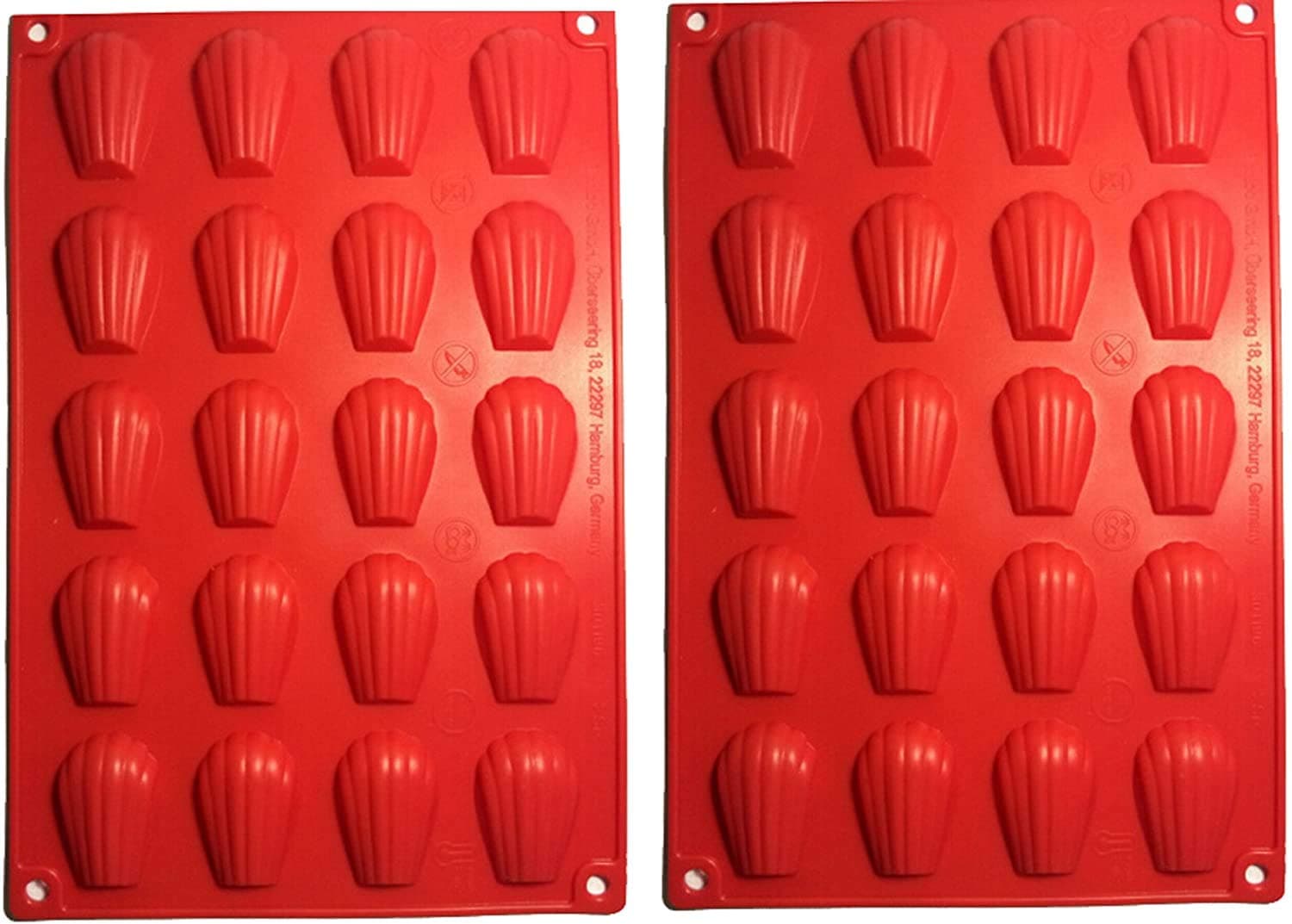 Mini Madeleines Baking Tray, 2pcs Madeleine Silicone Baking Mould,20 Cavity Madeleine Silicone Tray,Red Scallop Shells Shape Silicone Moulds,Madeline Tins for Baking Cake,Chocolate,Candy,Biscuits