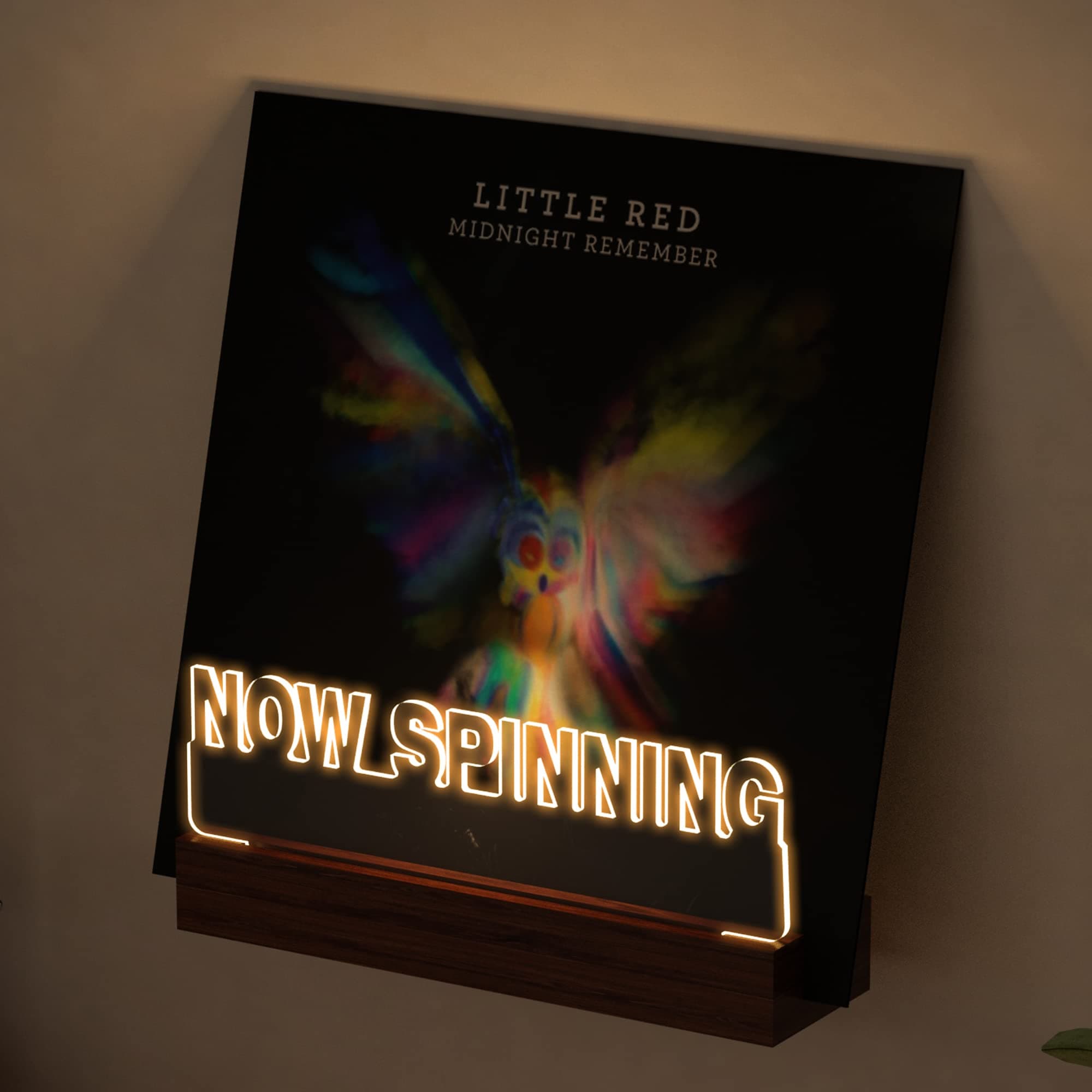 Ammonite Light up Now Rotating Vinyl Record Holder, Wall Mount, Turntable Stand, Wooden Acrylic for Vinyl Album Display and Storage with Lights