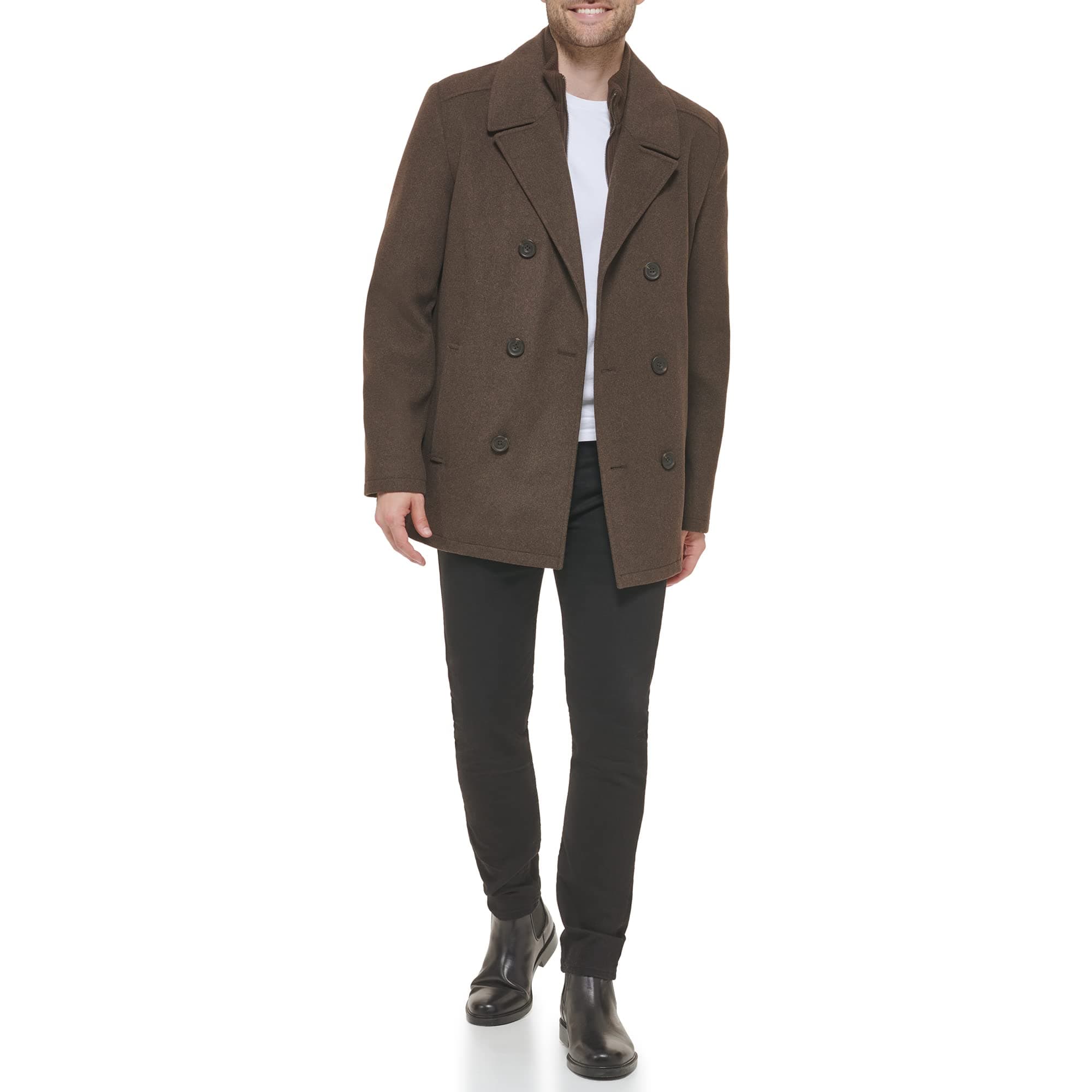 Kenneth Cole Men's Double Breasted Peacoat With Full Zip Bib