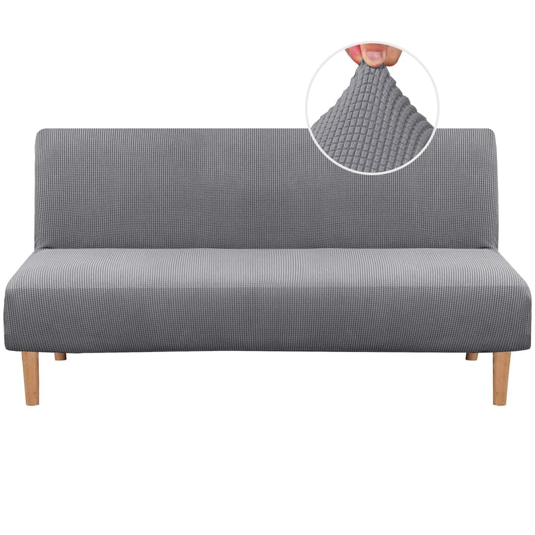 H.VERSAILTEX Armless Futon Cover Stretch Sofa Bed Slipcover Protector Elastic Feature Rich Textured High Spandex Small Checks Jacquard Fabric Futon Cover, Machine Washable, Dove, One