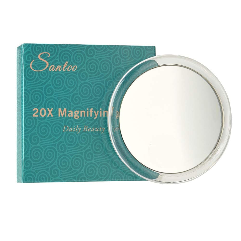 SANTOO 20X Magnifying Mirror Purse Mirror with 3 Mounting Suction Cups - Used for Precise Details Makeup Application - Eyebrows/Tweezing - Easy Mounting Mirror - 4 Inch Round