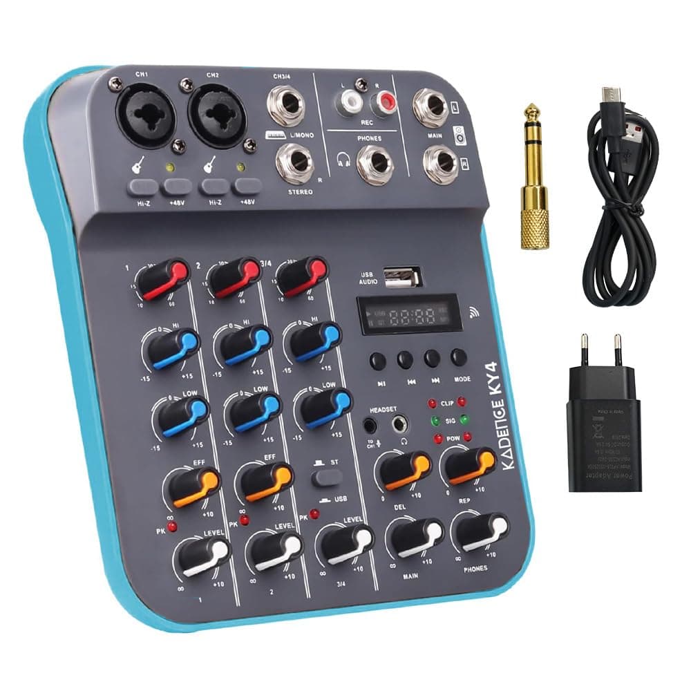 KADENCE KY4 Audio Mixer 4-Channel– Compact Audio Mixing Console with Bluetooth, USB Sound Card, 48V Phantom Power, MP3, Recording, Podcast, Karaoke, DJ, Streaming & Live Performance (KY4)