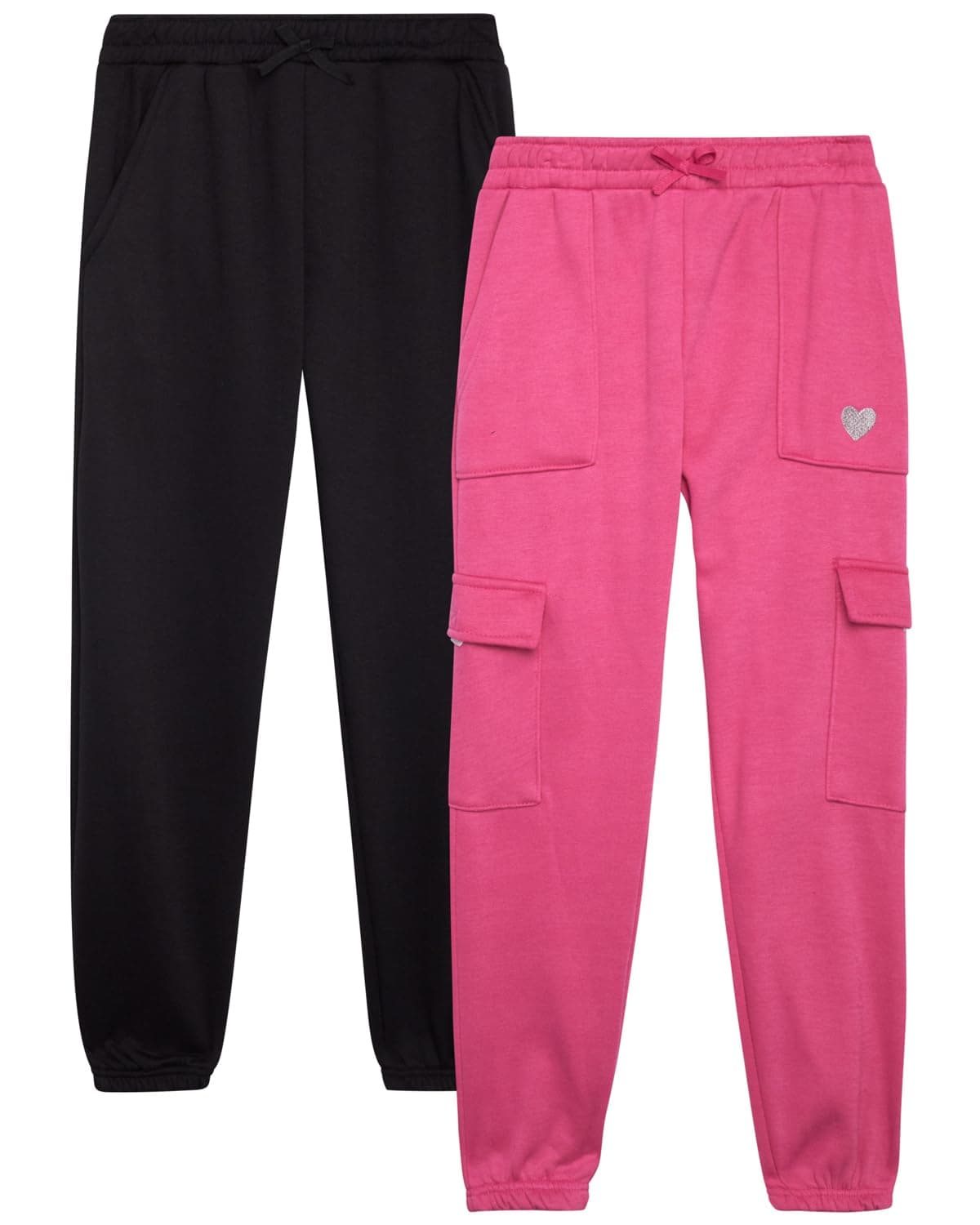 Real Love Girls' Sweatpants - 2 Pack Fleece Cargo & Basic Classic Jogger Sweatpants - Cozy Cargo Jogger Pants for Girls, 7-16