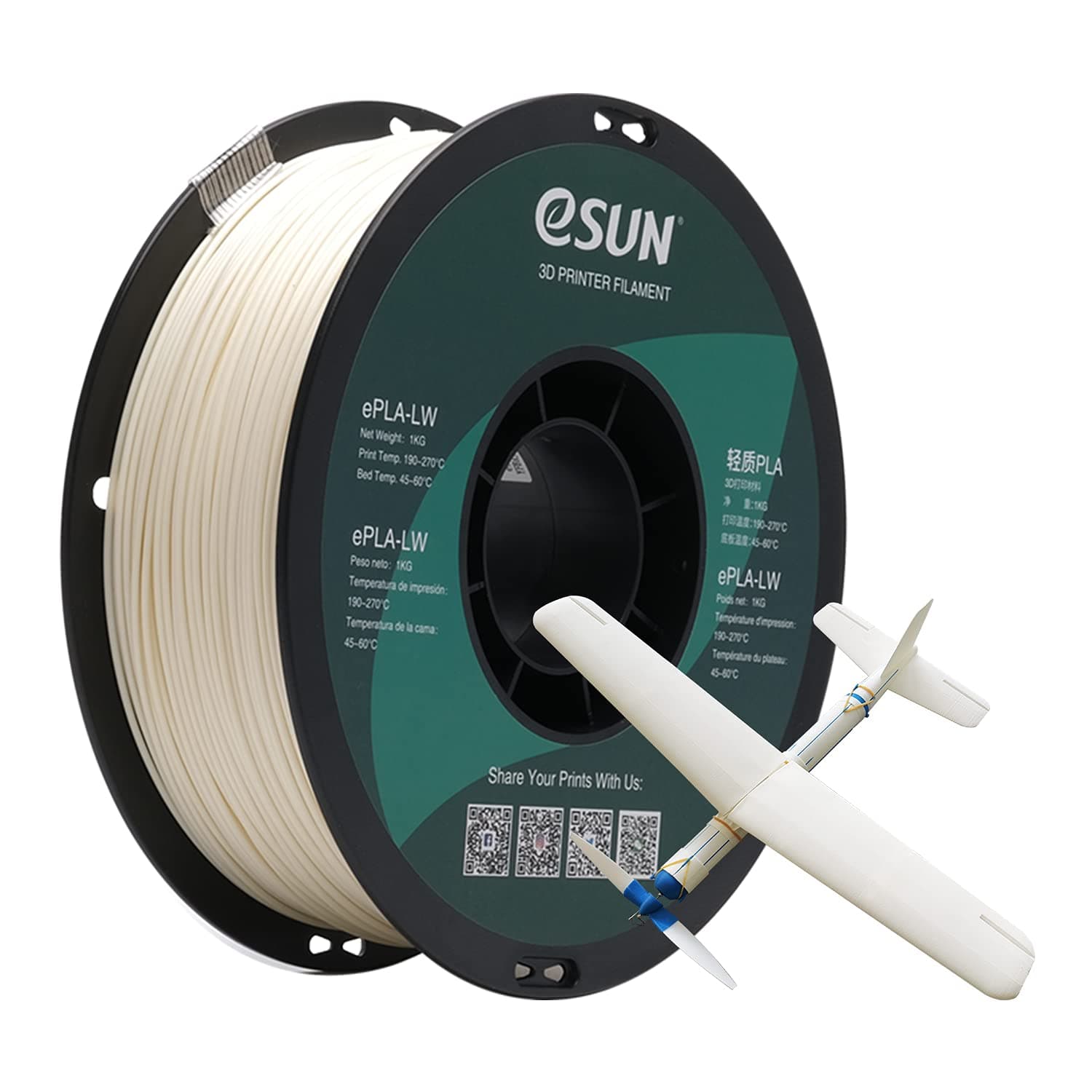 eSUN Light Weight PLA Filament 1.75mm, Low Density 3D Printer Filament PLA-LW, Dimensional Accuracy +/- 0.05mm, 1KG Spool (2.2 LBS) Foaming Material for Model Airplane, Natural