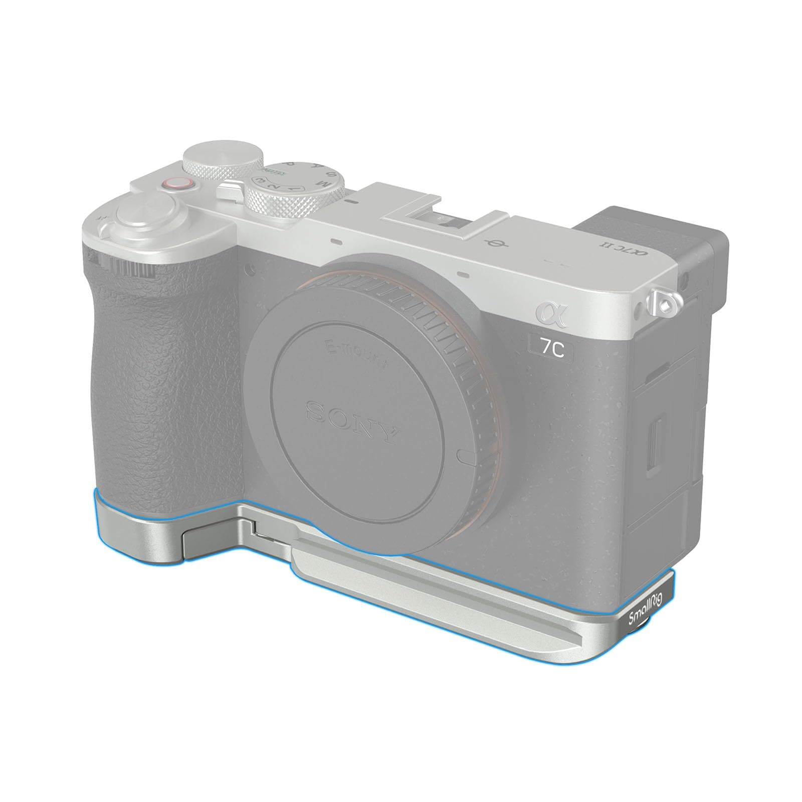 Base Plate for Sony A7C II/A7CR, Bottom Mount Plate (Silver) with Built-in Quick-Release Plate for Arca, QD Socket, Strap Slot, 1/4"-20 and 3/8"-16 Threaded Hole - 4439