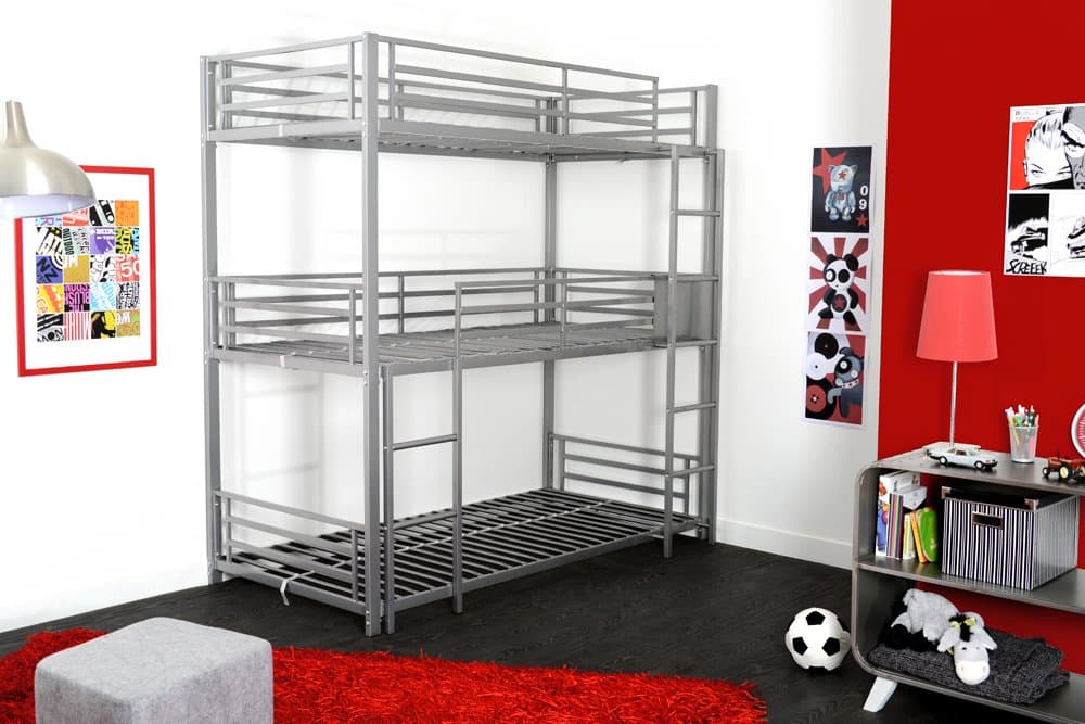 TRIPLE Children's Bunk Bed 90 x 190 cm Grey