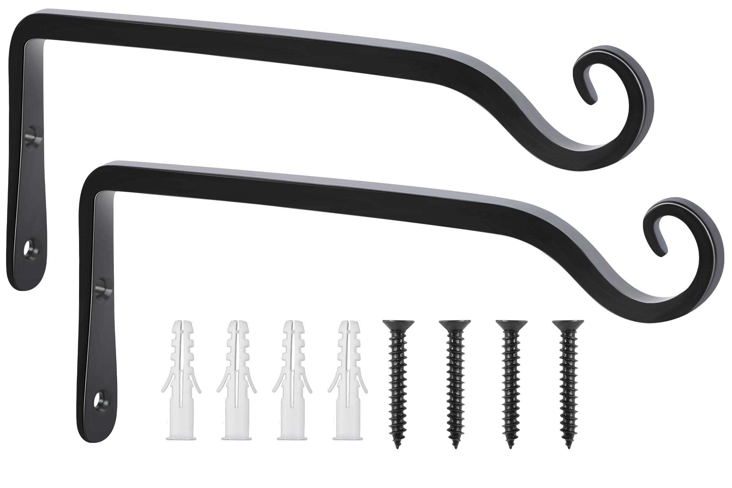 FEED GARDEN Wall Hooks for Hanging Plants 10 Inch - 2 Pack Heavy Duty Metal Plant Brackets, Holds 48 lbs, Rust Resistant Black L-Shape Hooks for Indoor Outdoor Decor