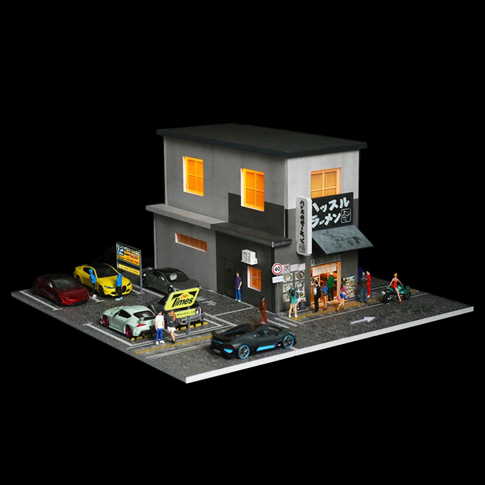 Bivitre 1/64 Diorama Display Case Garage with LED Lights - Compatible with Hot Wheels Matchbox Mini GT Diecast Cars, for 1:64 Model Car Display and Show Off (Ramen)