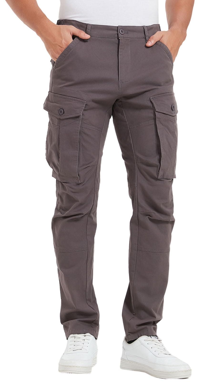 Plaid&Plain Men's Cargo Pants Slim Fit with Articulated Knees