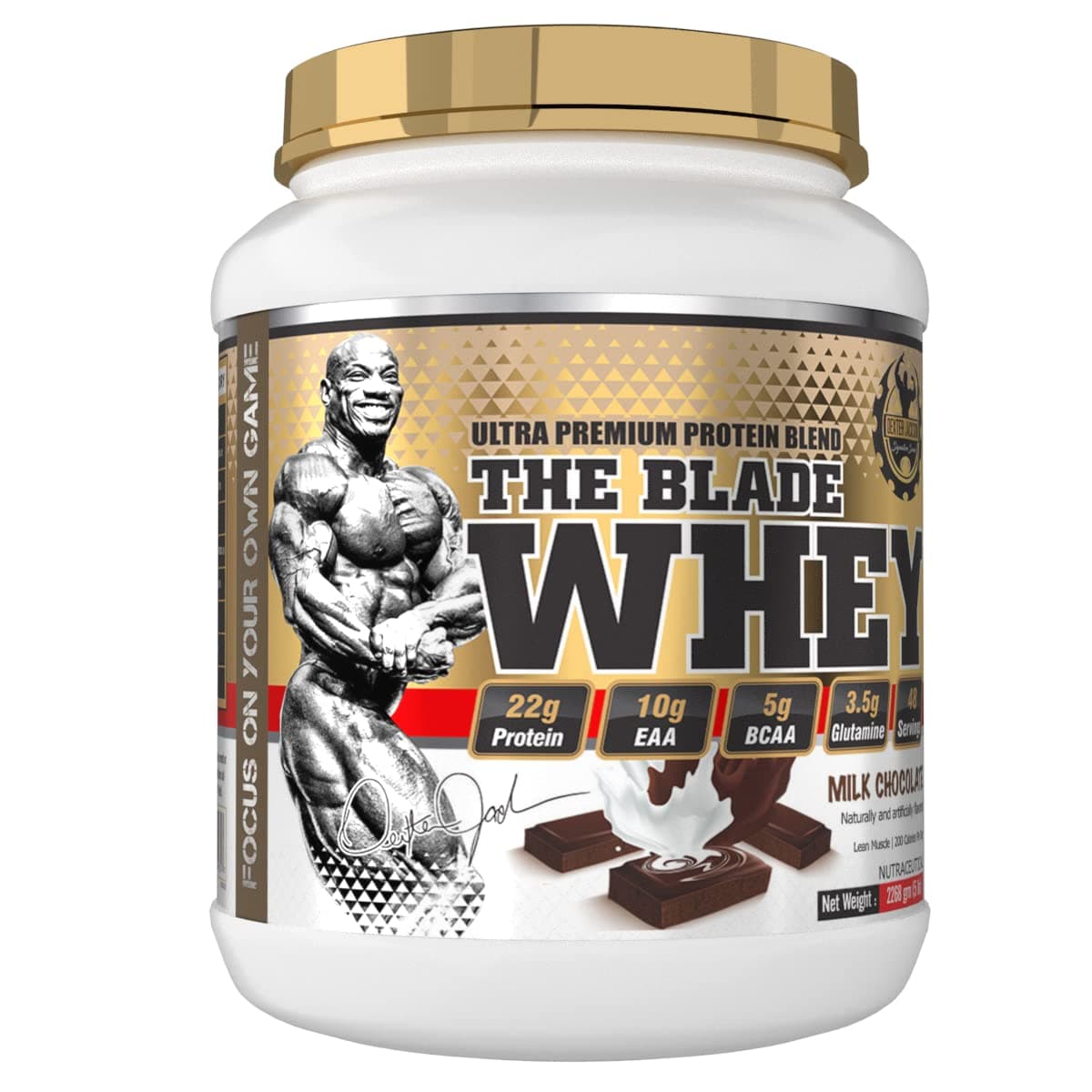 Dexter Jackson The Blade Whey Protein, 22g Protein, 10g EAA, 5g BCAA, 3.5g Glutamine, Milk Chocolate flavor, 5 lbs