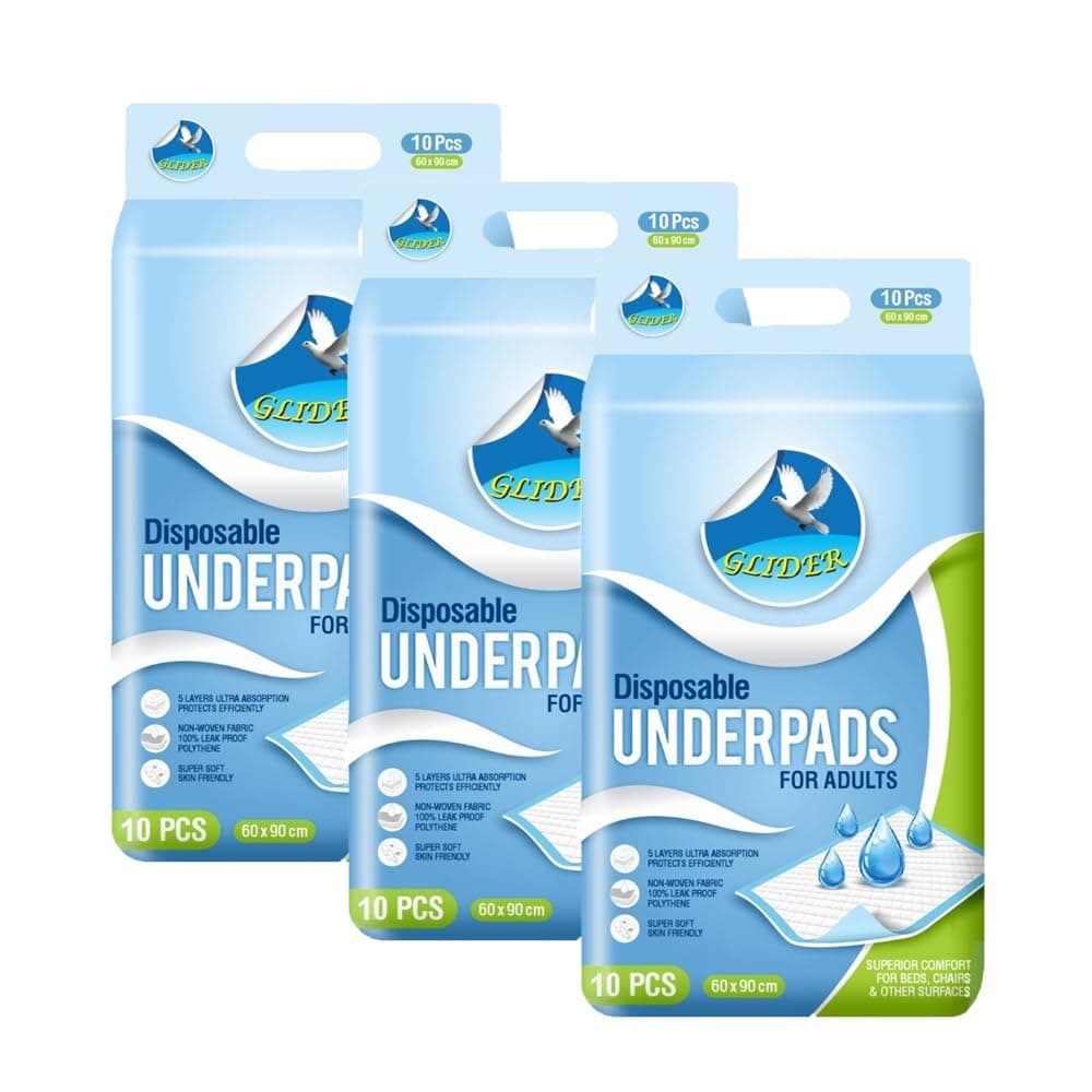 GLIDER Premium Underpads - 60 x 90 cm ( Pack of 3 ) ( 30 Pcs )