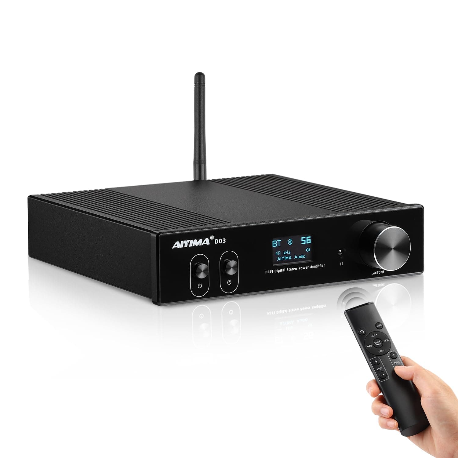 AIYIMA D03 Bluetooth 5.0 150W X 2 Stereo Hifi 2.1 CH Digital Sound Amplificador 24bit/192KHz Class D Power Amplifier USB DAC Coaxial Optical OLED APTX Support Subwoofer