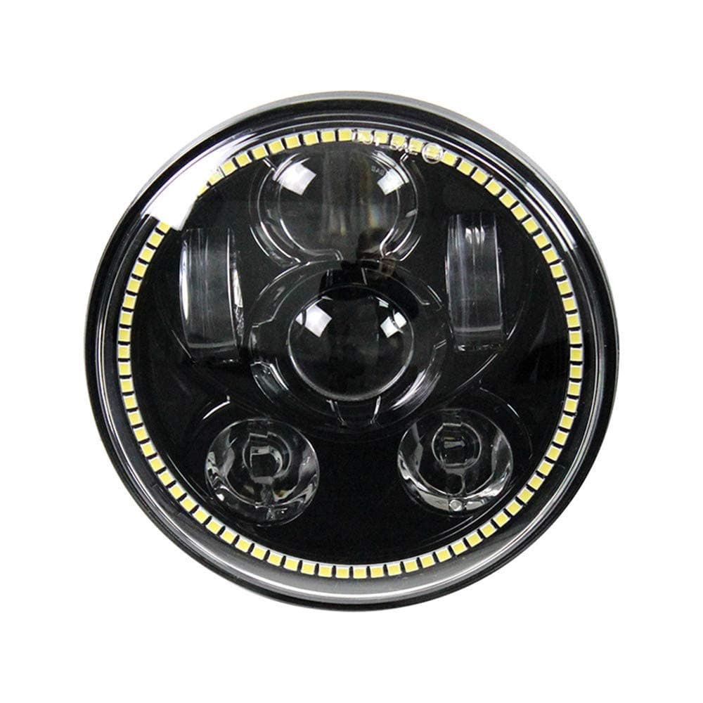 Motorcycle Headlight 5.75 Inch 5 3/4" Round LED Projection Headlight Compatible for Motorcyclea 883 Dyn Street Bob Sportster Wide Glide Low Rider Headlamp (Black-With DRL)