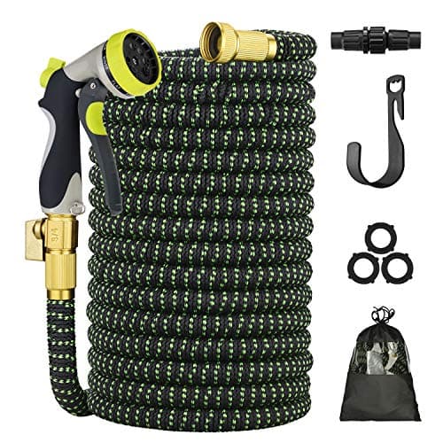 Healemo 100 FT, Upgrade Ga Durable Outdoor Flexible Yard Expanding Garden Hoses with Spray Nozzle, Black & Green