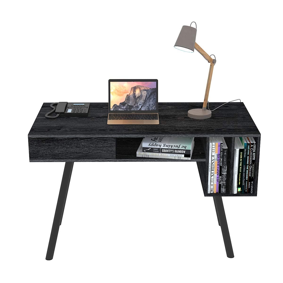 Kiimeey Computer Desk Home Office Desk Writing Student Work Desk Modern Desk with Drawer & Shelves