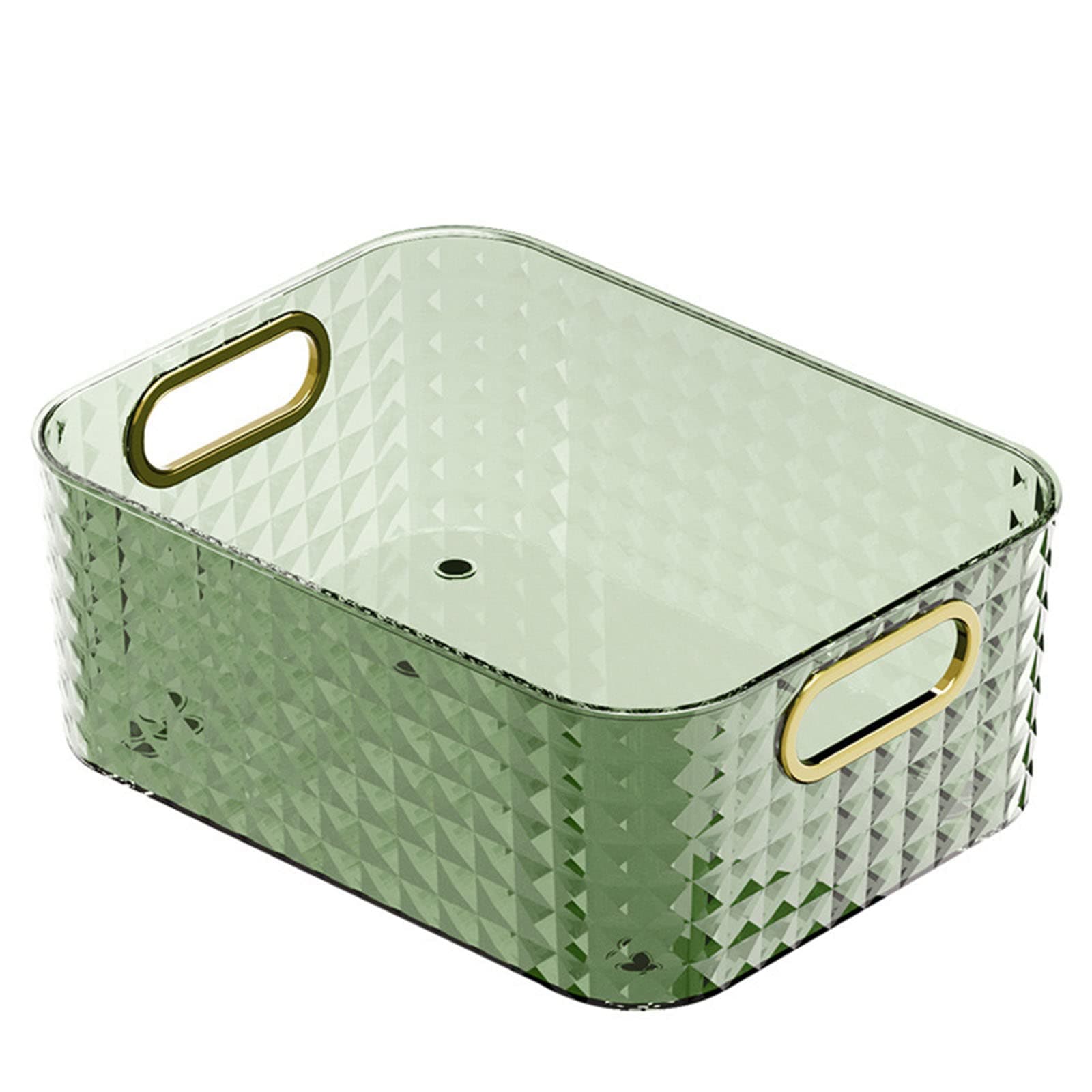 NP Desktop Storage Box, Clear Acrylic Diamond Texture Cosmetic Organizer, Plastic Storage Bins with Handle for Household Vanity Countertop | Bathroom Organizer | Home Decor (Green)