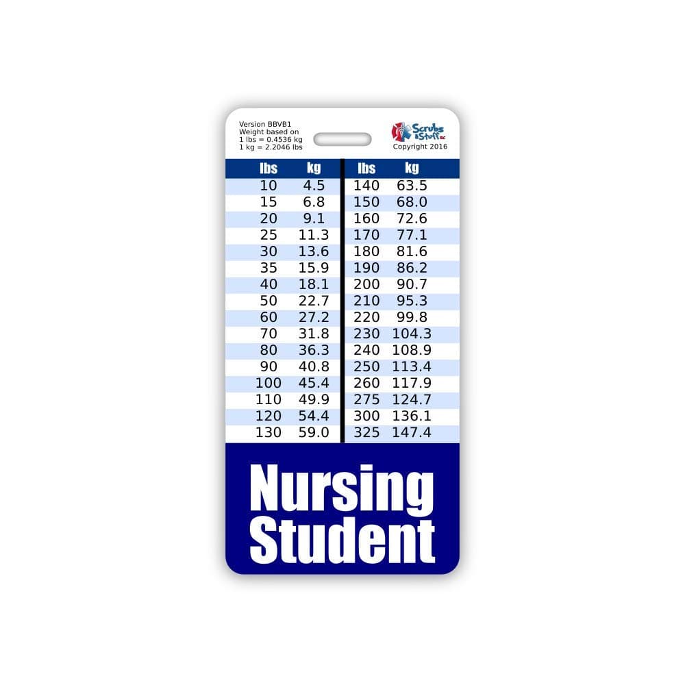 Nursing Student Badge Buddy Vertical w/Height & Weight Conversion Charts (Standard, Navy)