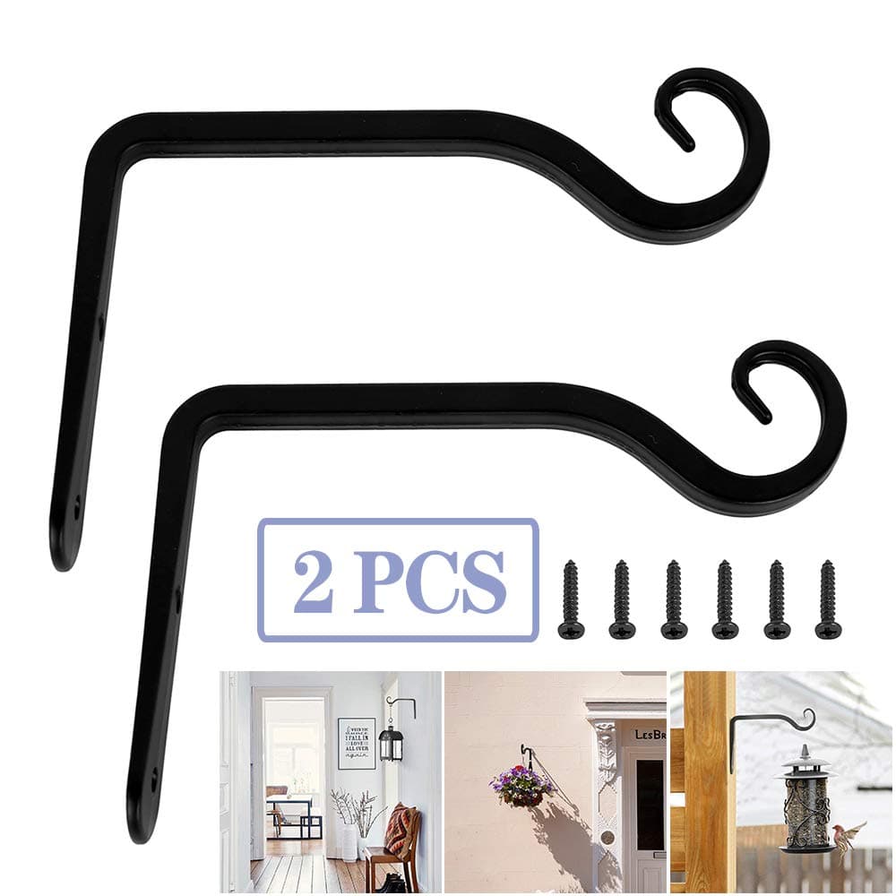 Iron Wall Hooks Brackets, Metal Wrought Iron Wall Hanging Basket Brackets for Garden Bird Feeders, Planters, Lanterns, Wind Chimes