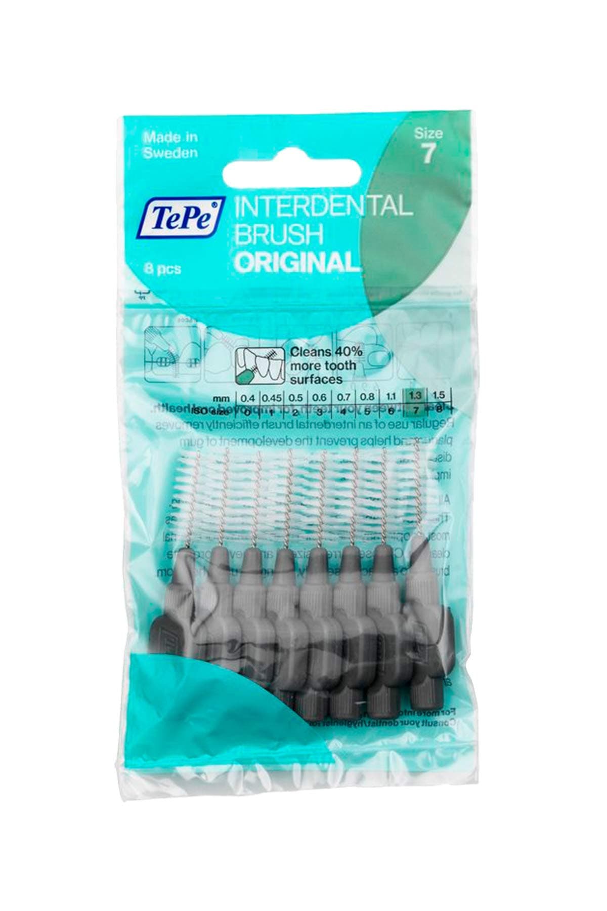 TePeInterdental Brush 1.3mm Gray 1 Pack, 8 Pieces