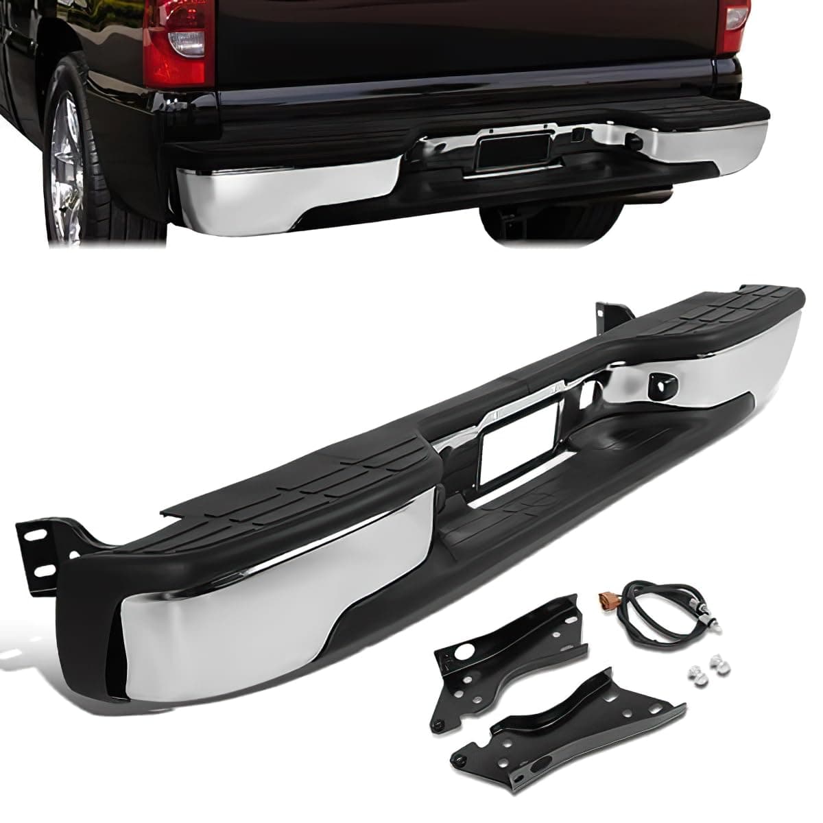 Rear Step Bumper Compatible with 99-07 Chevy Silverado 1500 2500 Compatible with GMC Sierra 1500 2500 1999-2007 Fleetside Steel Bumper Cover without Parking Sensor Holes Chrome GM1103122 12496085
