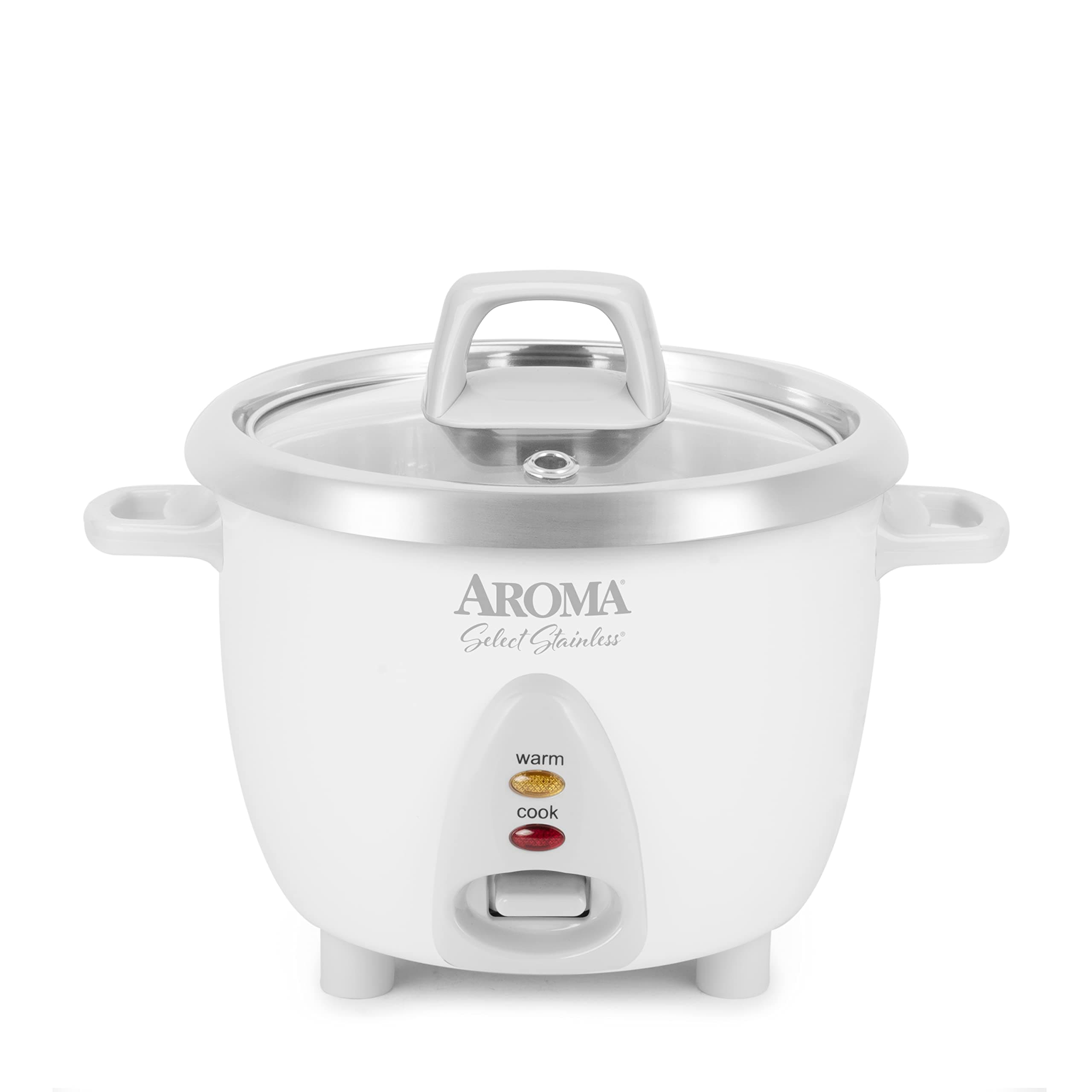 AROMA® Select Stainless® Rice Cooker, 3-Cup (Uncooked) / 6-Cup (Cooked), Stainless Steel Inner Pot, Small Rice Cooker, Auto Keep Warm, 1.2 Qt, White, ARC-753SG