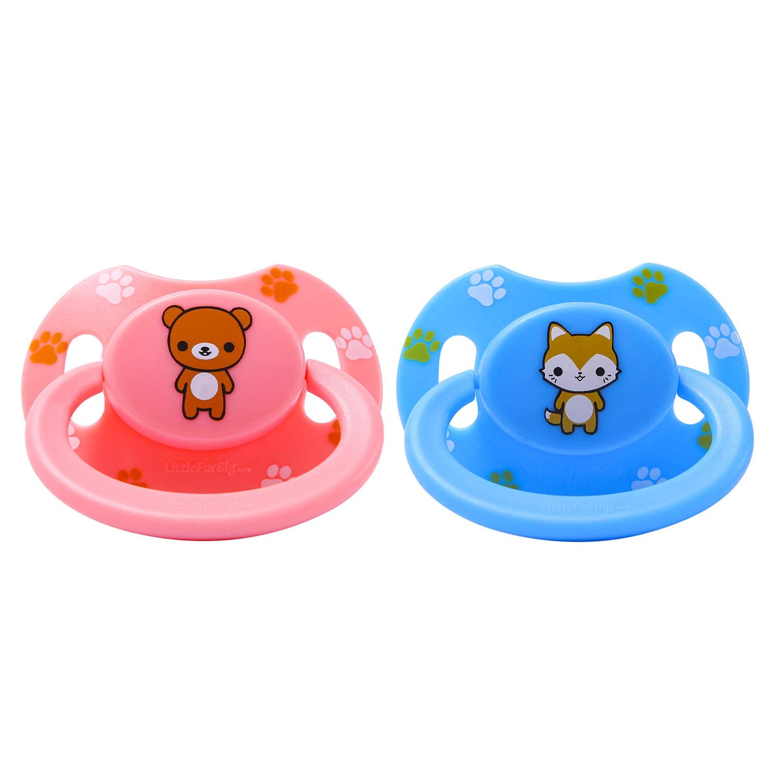 LittleForBig Bigshield Generation-II Adult Sized Pacifier Printed Set - Blue Fox & Pink Teddy bear