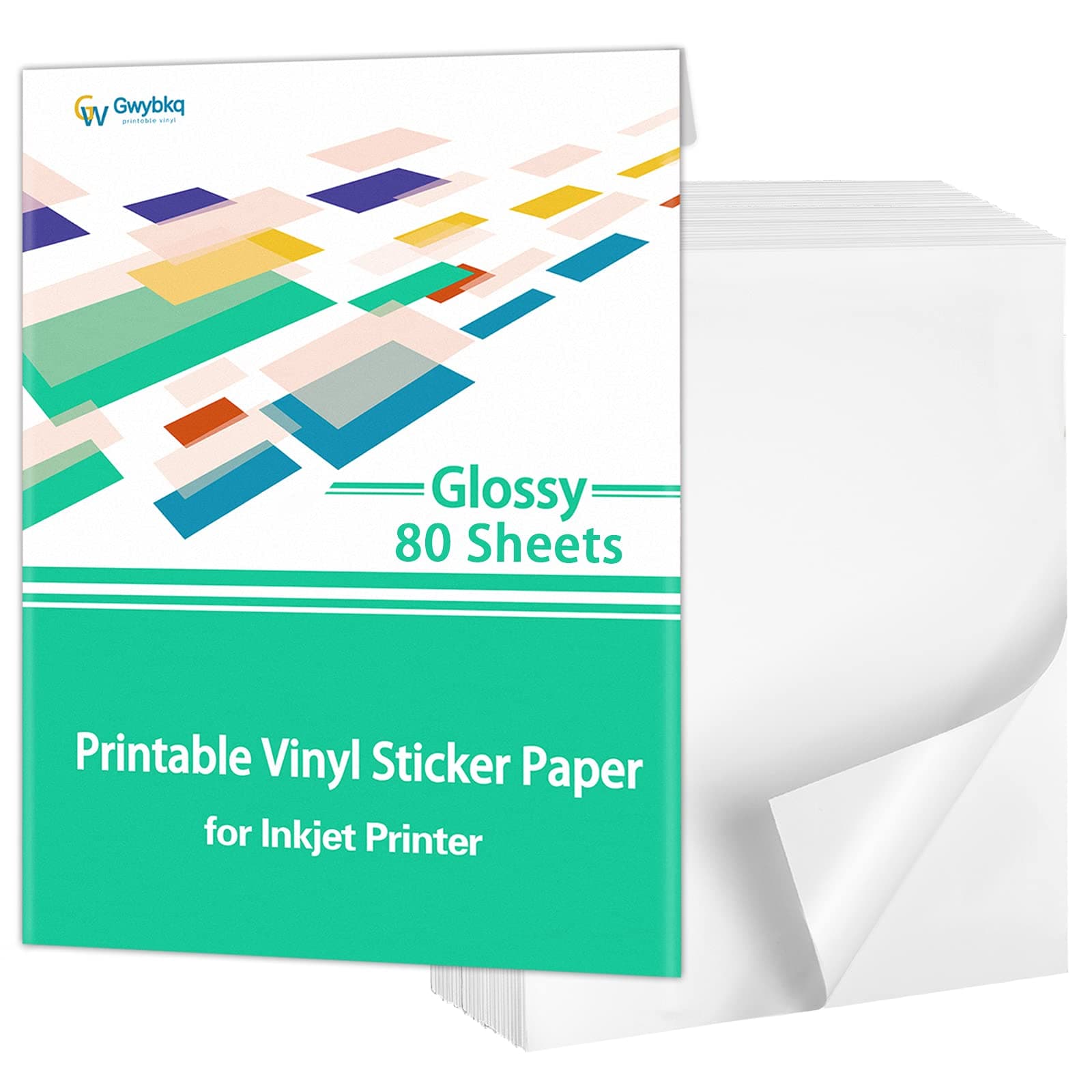 Glossy Sticker Paper Printable Vinyl for Inkjet Printer, 80 Sheets Labels Waterproof Decal Paper