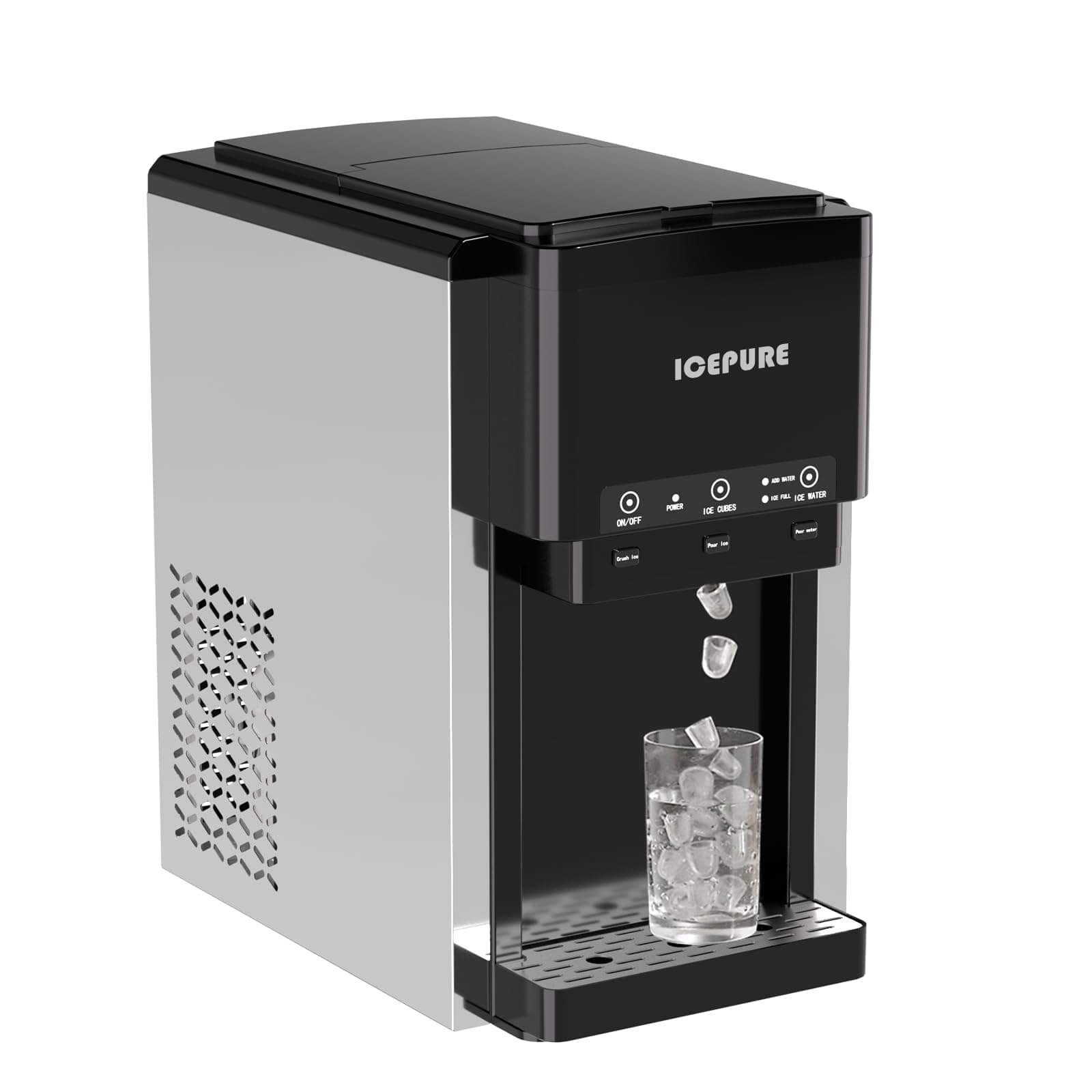 ICEPURE 3-in-1 Water Cooler with Ice Maker, Countertop Bullet and Crushed/Shaved Ice Machine with Cold and Room Temperature Water Dispenser, 42 lbs/Day, for Home/Office, Manual/Auto Add Water