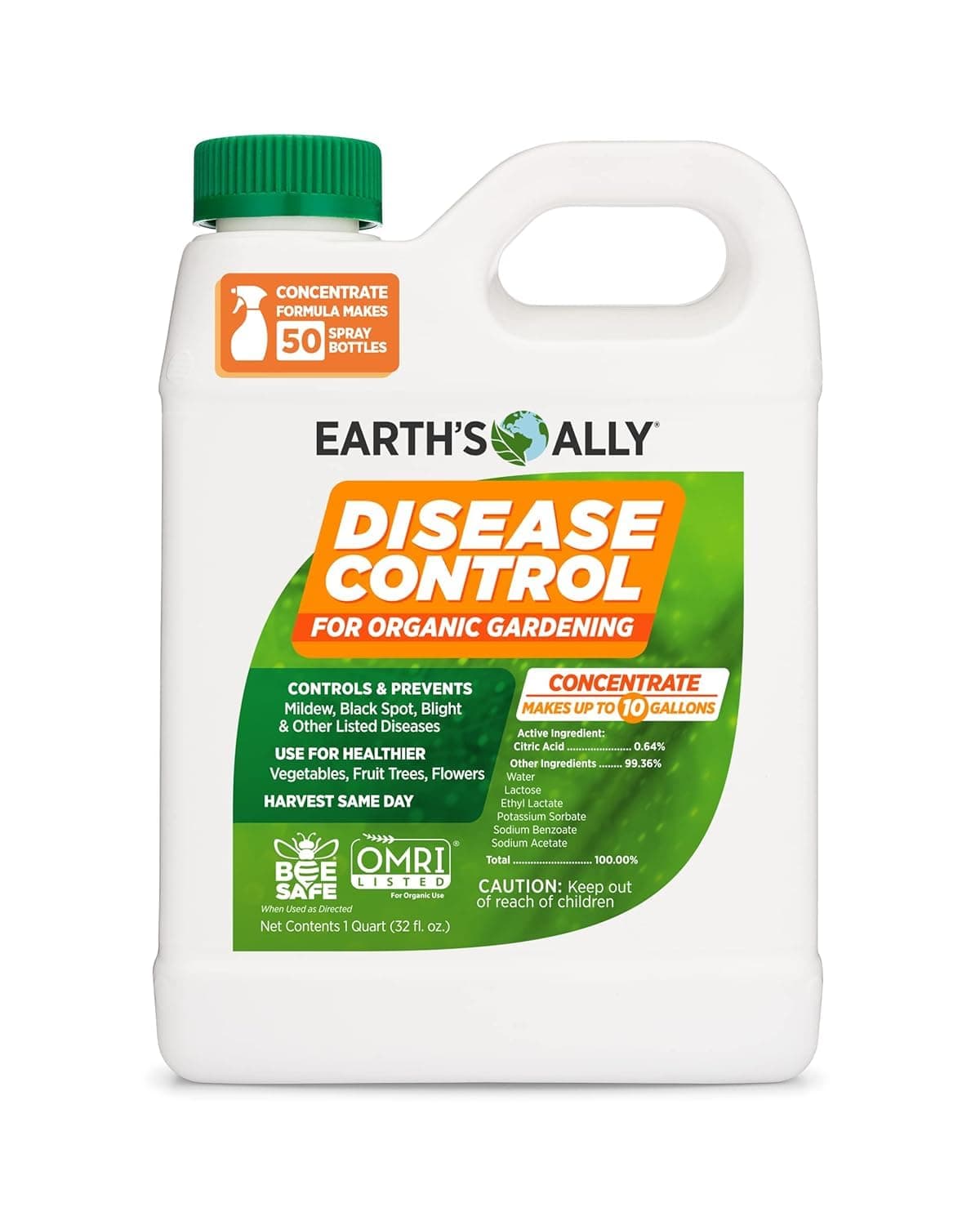 Earth's Ally Disease Control Concentrate for Plants Concentrate 32 oz | Fungicide Treatment for Powdery Mildew, Blight, Black Spot, Fungus - Use on Plant & Rose Diseases & More