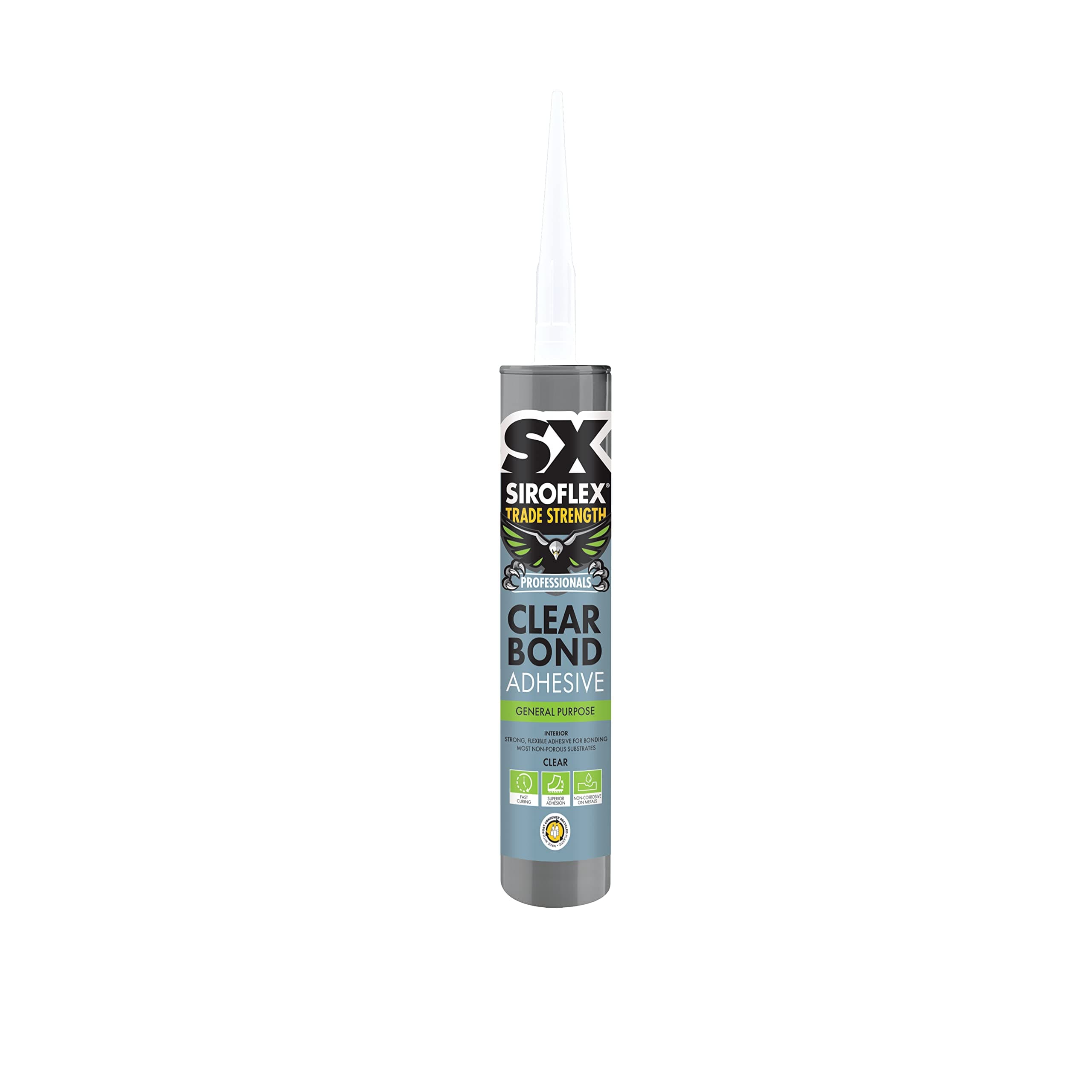 SiroflexSX Trade Strength Clearbond MS, Universal, High Strength Construction Adhesive, Based on Hybrid Technology, Free of Isocyanates, for Internal Applications, Size 290ml, Colour Clear