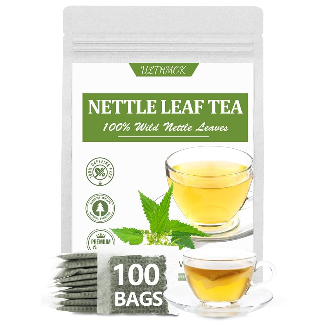 Premium 100 Stinging Nettle Leaf Tea Bags, Made with 100% Wild Nettle Leaves,No Additive & Caffeine Free.
